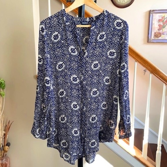 Lucky Brand Women's Navy Blue Button Down Rayon Oversized Tunic Size Small - Picture 1 of 12